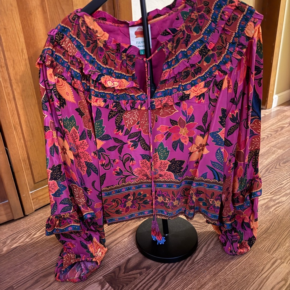 Farm Rio Ruffle Blouse - Pink and Orange